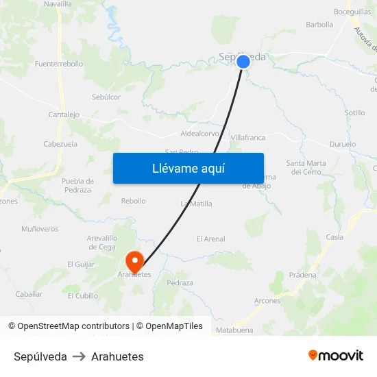 Sepúlveda to Arahuetes map