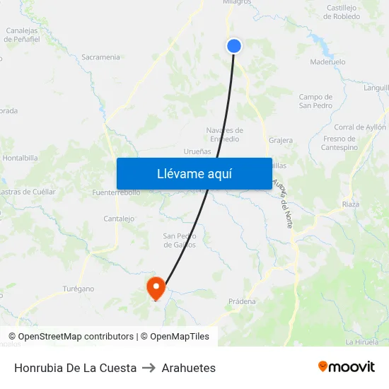 Honrubia De La Cuesta to Arahuetes map