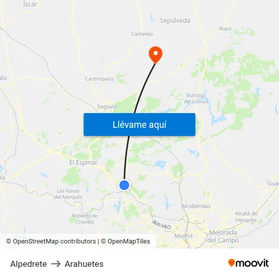 Alpedrete to Arahuetes map