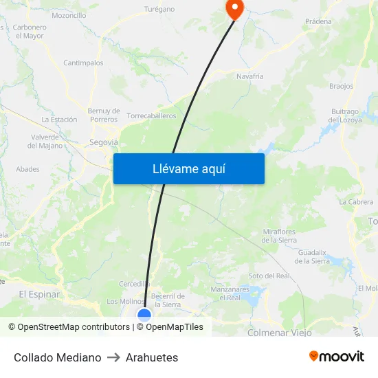 Collado Mediano to Arahuetes map