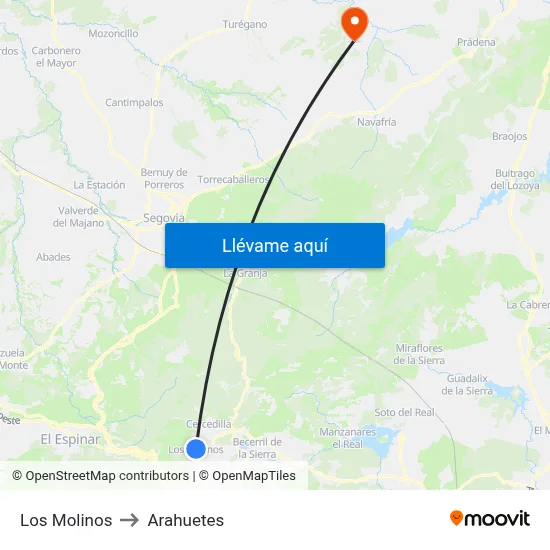 Los Molinos to Arahuetes map
