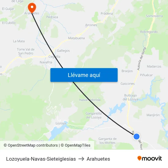 Lozoyuela-Navas-Sieteiglesias to Arahuetes map