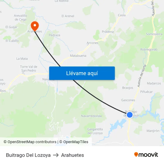 Buitrago Del Lozoya to Arahuetes map