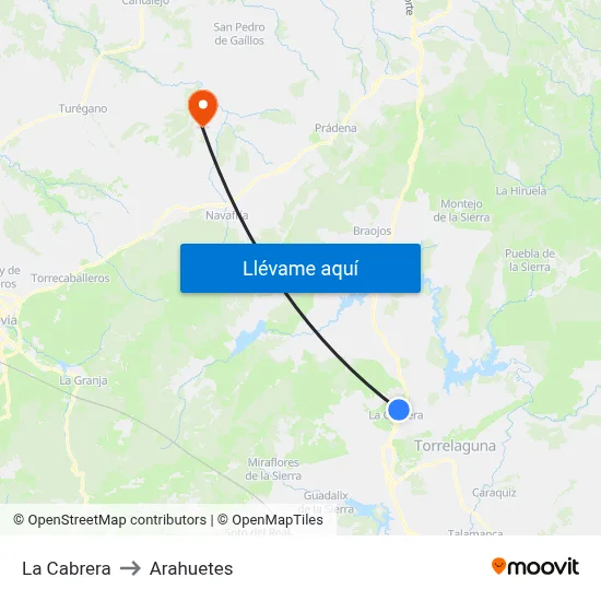 La Cabrera to Arahuetes map