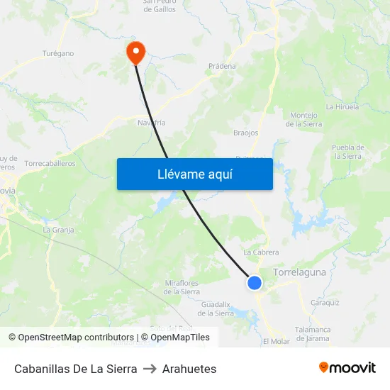 Cabanillas De La Sierra to Arahuetes map