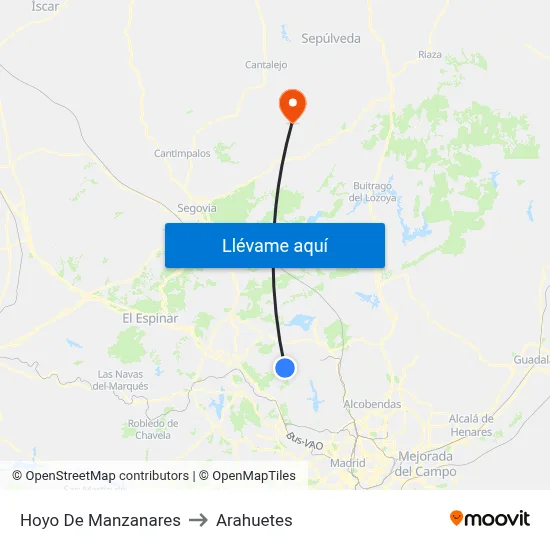 Hoyo De Manzanares to Arahuetes map