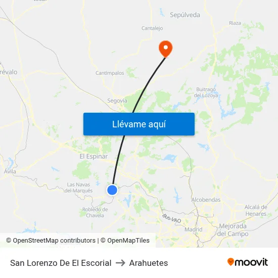San Lorenzo De El Escorial to Arahuetes map