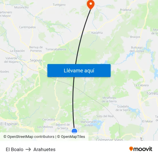 El Boalo to Arahuetes map