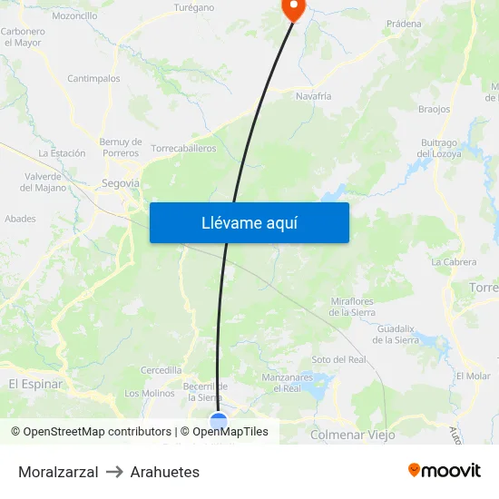 Moralzarzal to Arahuetes map
