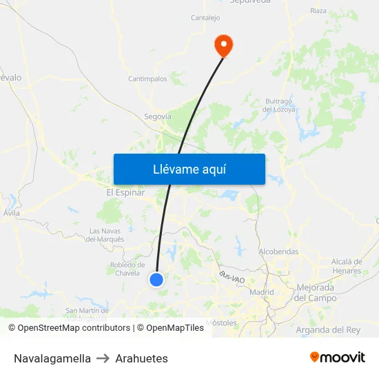 Navalagamella to Arahuetes map