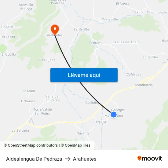 Aldealengua De Pedraza to Arahuetes map