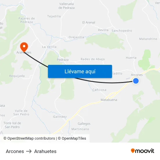 Arcones to Arahuetes map