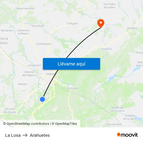 La Losa to Arahuetes map