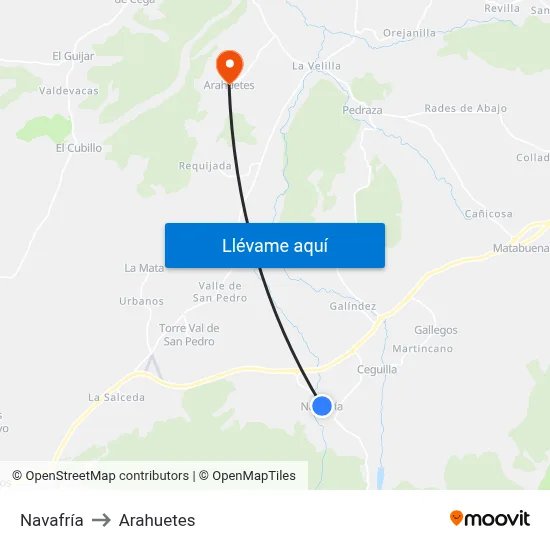 Navafría to Arahuetes map