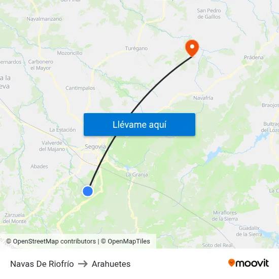 Navas De Riofrío to Arahuetes map