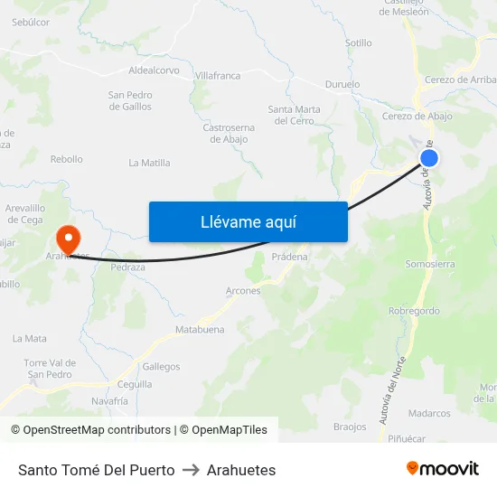 Santo Tomé Del Puerto to Arahuetes map