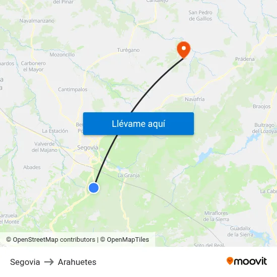 Segovia to Arahuetes map