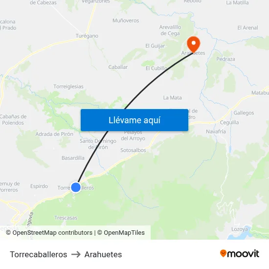 Torrecaballeros to Arahuetes map