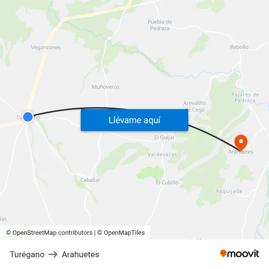 Turégano to Arahuetes map