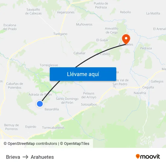 Brieva to Arahuetes map