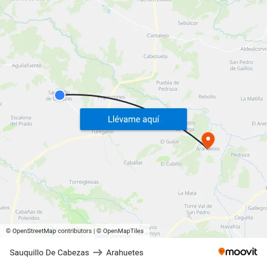Sauquillo De Cabezas to Arahuetes map