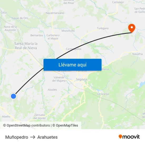 Muñopedro to Arahuetes map