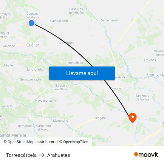 Torrescárcela to Arahuetes map