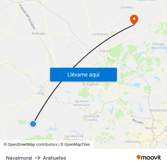 Navalmoral to Arahuetes map