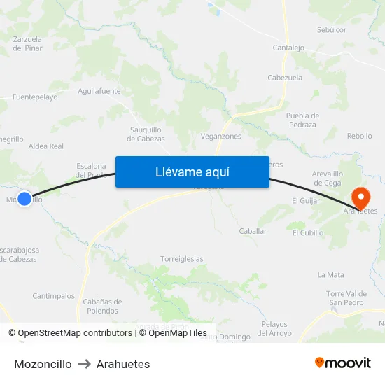Mozoncillo to Arahuetes map