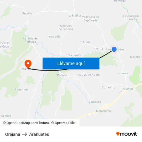 Orejana to Arahuetes map