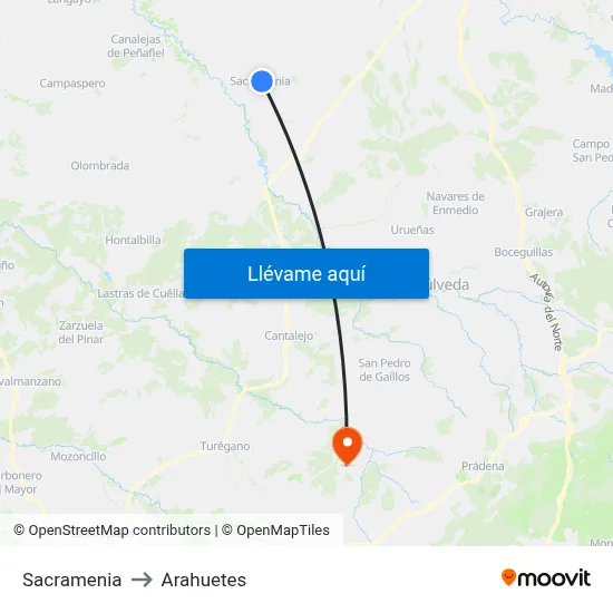 Sacramenia to Arahuetes map