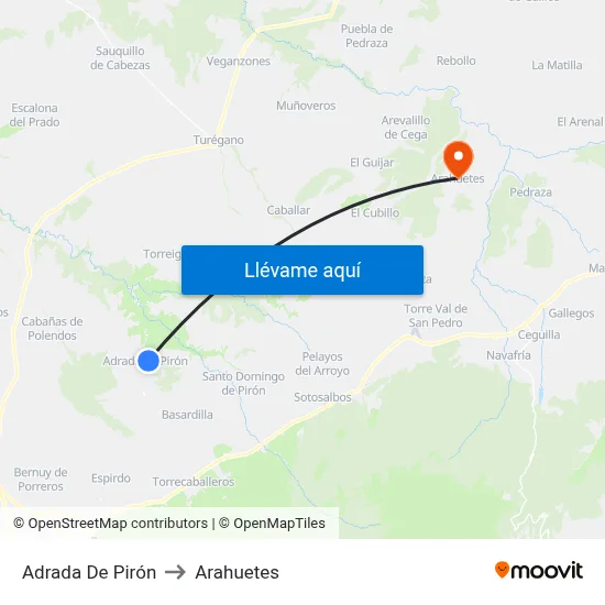 Adrada De Pirón to Arahuetes map