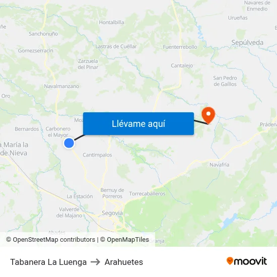 Tabanera La Luenga to Arahuetes map
