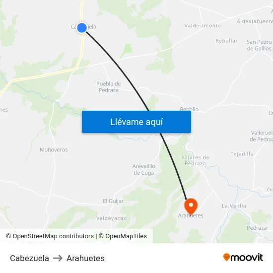 Cabezuela to Arahuetes map