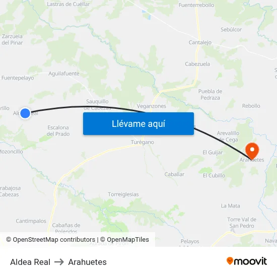 Aldea Real to Arahuetes map