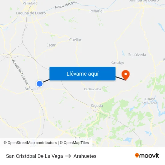 San Cristóbal De La Vega to Arahuetes map