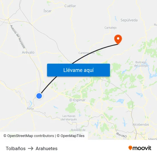 Tolbaños to Arahuetes map
