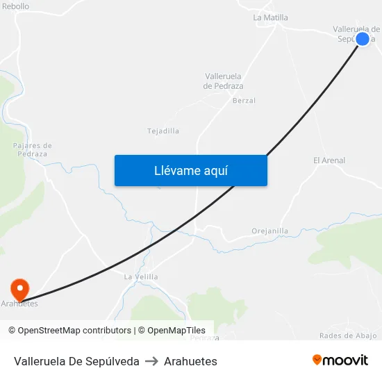 Valleruela De Sepúlveda to Arahuetes map
