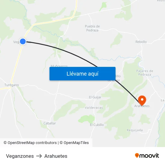 Veganzones to Arahuetes map
