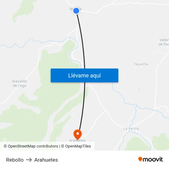 Rebollo to Arahuetes map