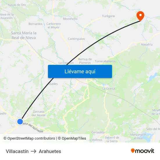 Villacastín to Arahuetes map