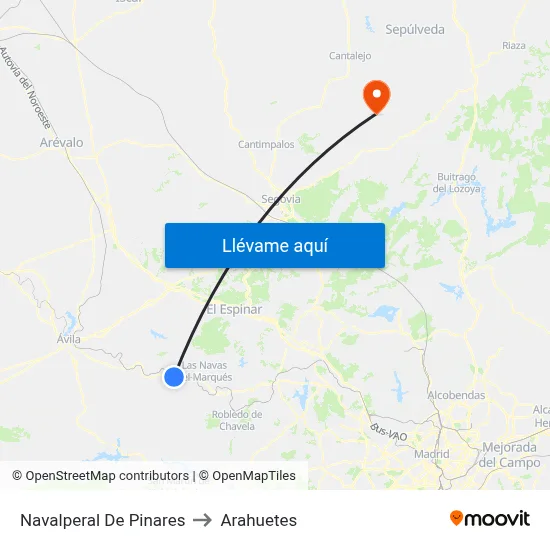 Navalperal De Pinares to Arahuetes map