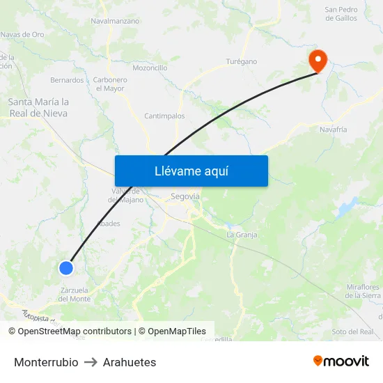 Monterrubio to Arahuetes map