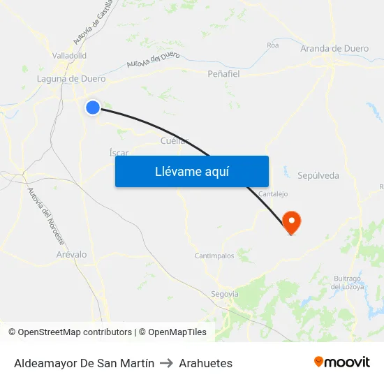 Aldeamayor De San Martín to Arahuetes map