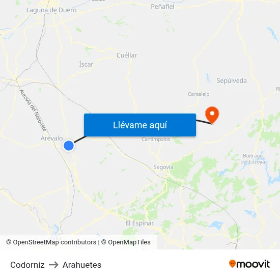 Codorniz to Arahuetes map
