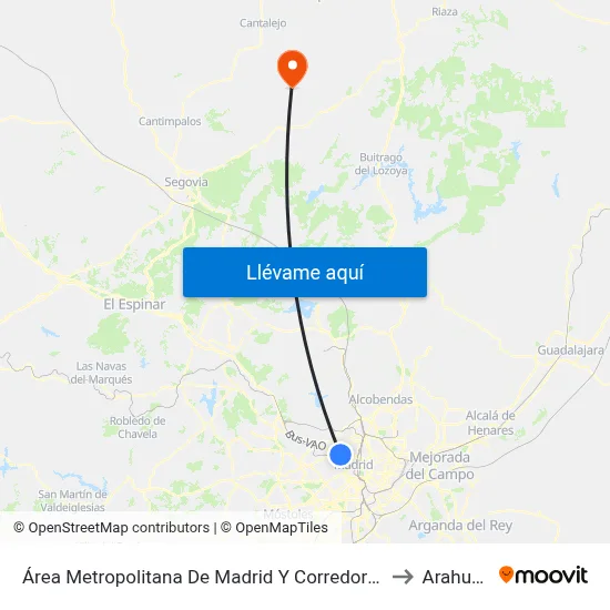 Área Metropolitana De Madrid Y Corredor Del Henares to Arahuetes map