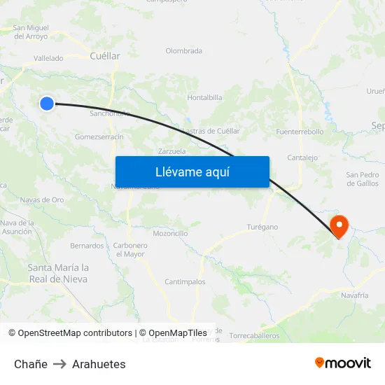 Chañe to Arahuetes map