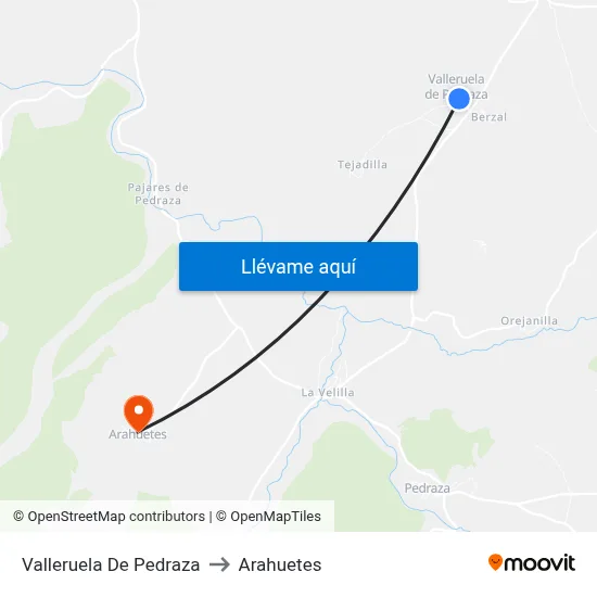 Valleruela De Pedraza to Arahuetes map