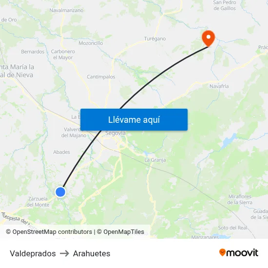 Valdeprados to Arahuetes map