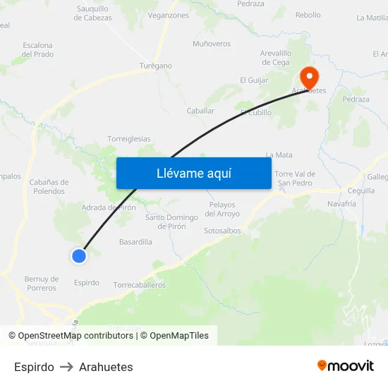 Espirdo to Arahuetes map